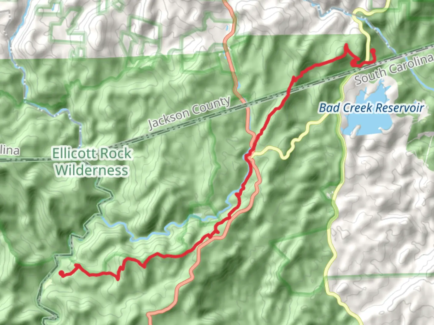 An image depicting the trail Grassy Knob and Medlin Mountain via Foothills Trail and its surrounding area.