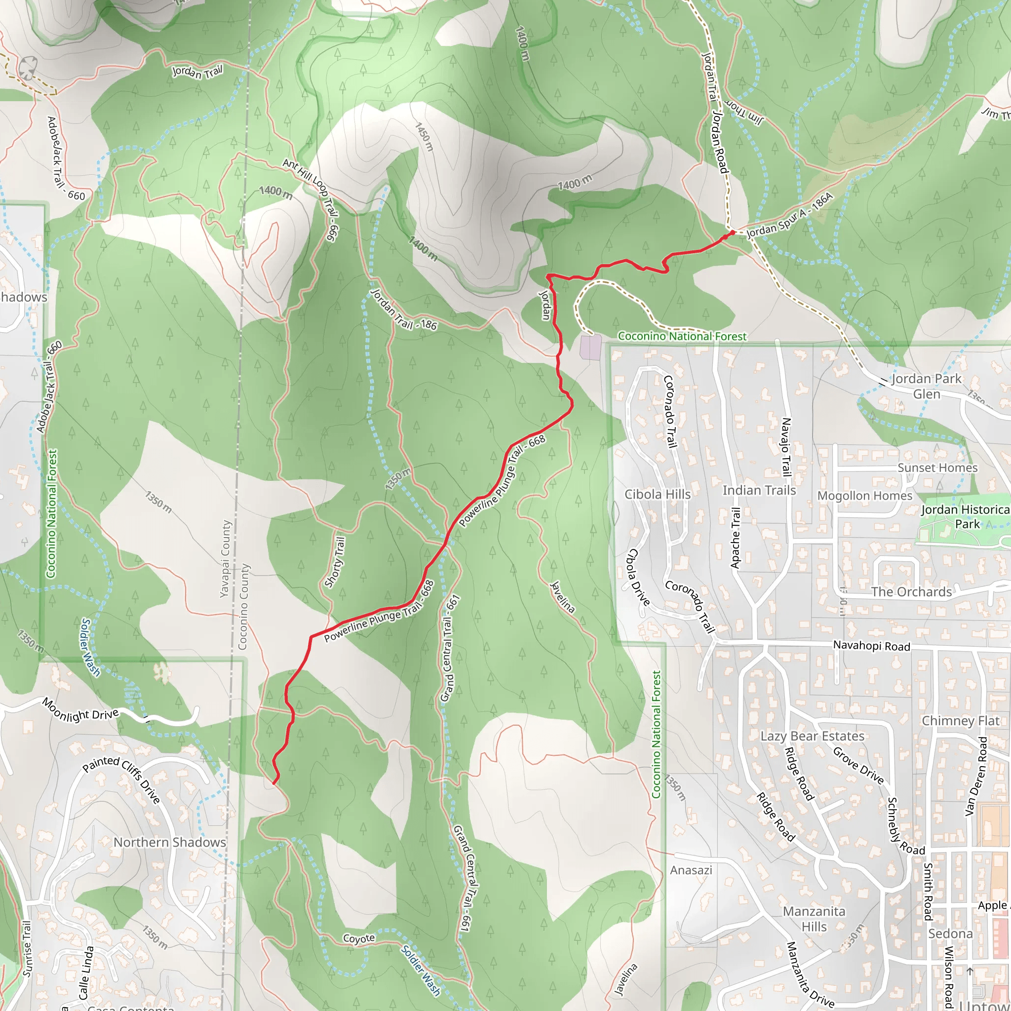 Powerline Plunge Trail via Jordan Trail mobile static map