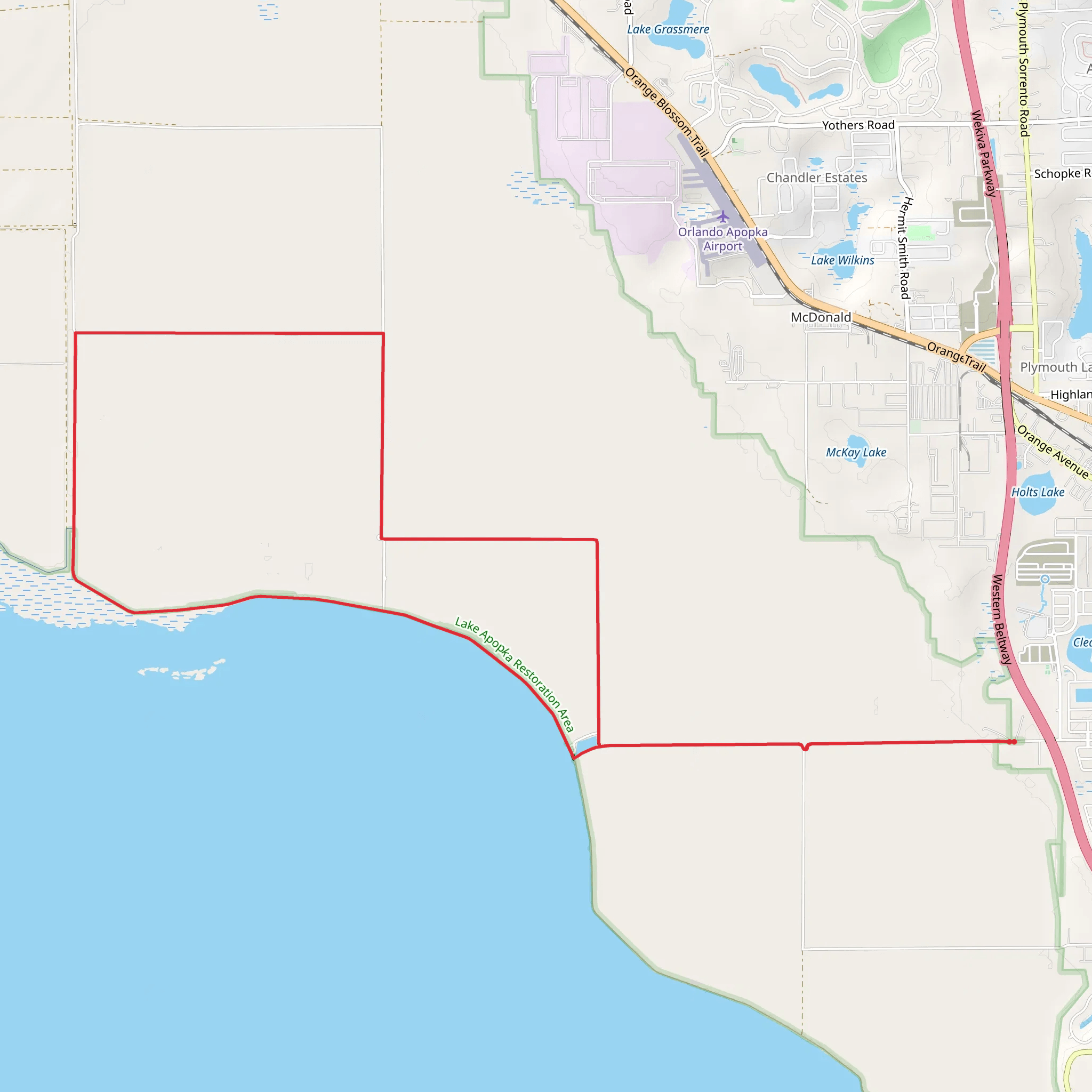 Welland Road and Lake Apopka Restoration Area Trail mobile static map