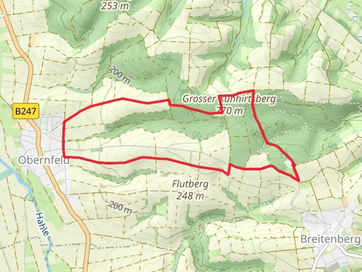 An image depicting the trail Grosser Kuhhirtsberg Loop and its surrounding area.