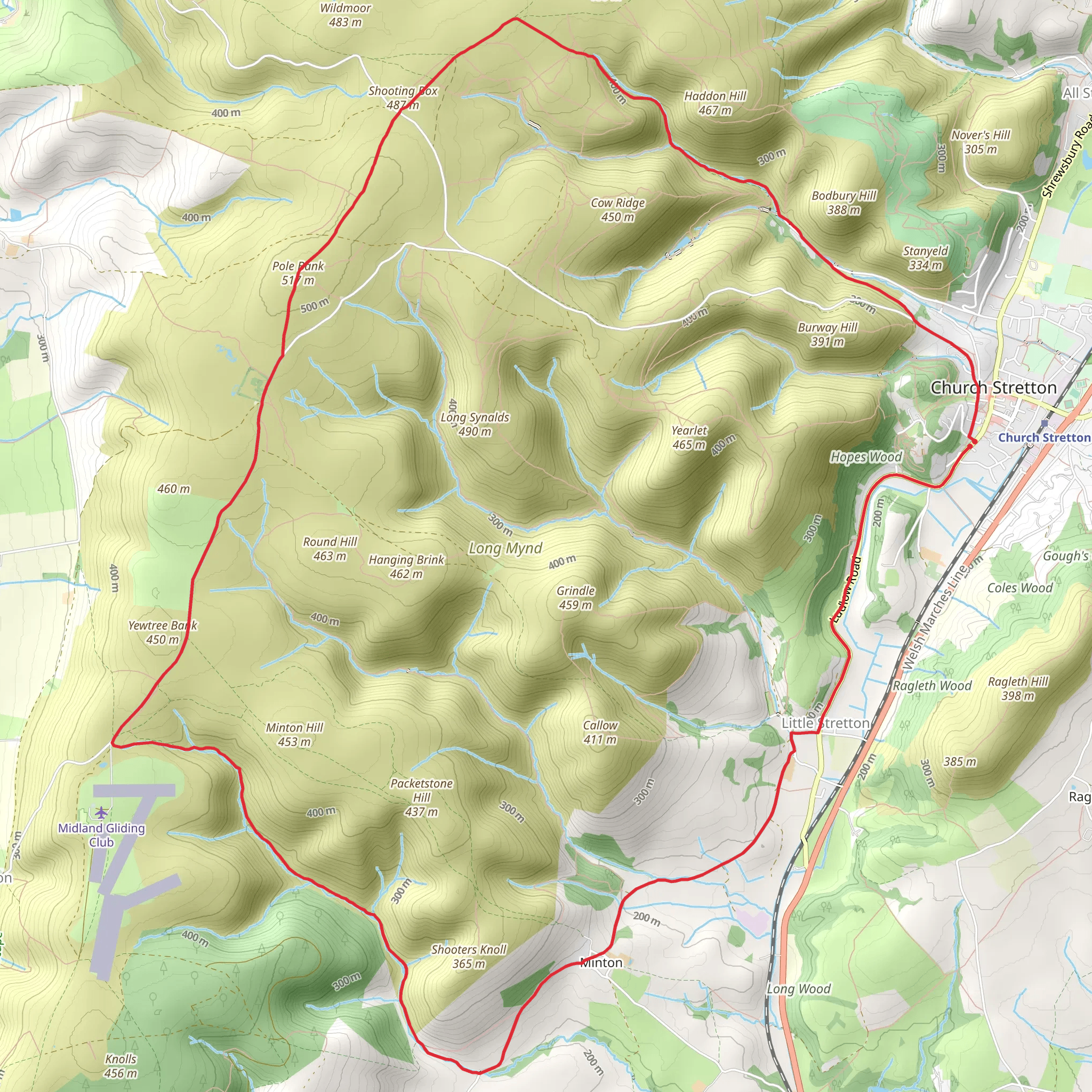 Church Stretton to Yewtree Bank and Minton Loop mobile static map