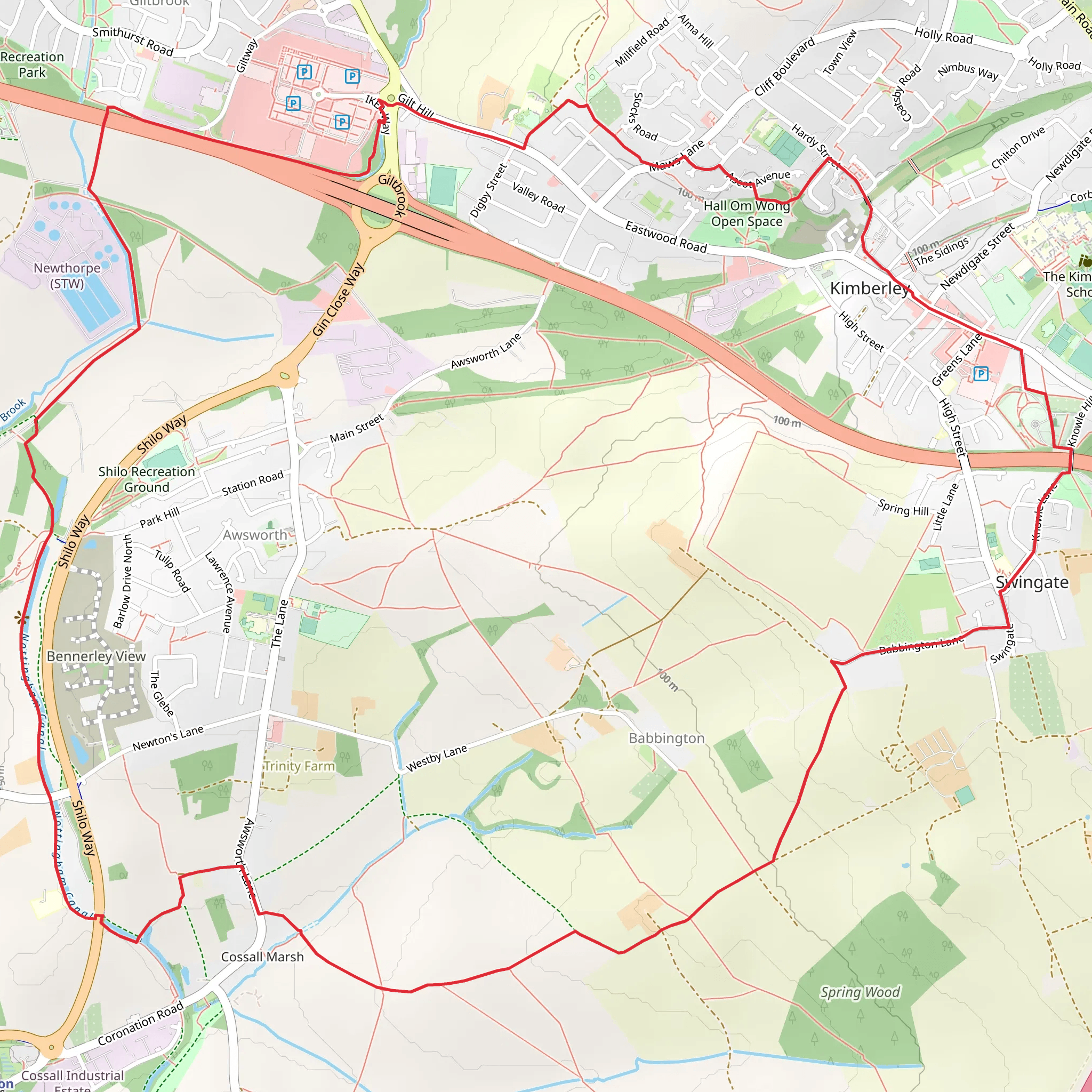 Nottingham Canal - Cossall Marsh - Swingate and Kimberley mobile static map