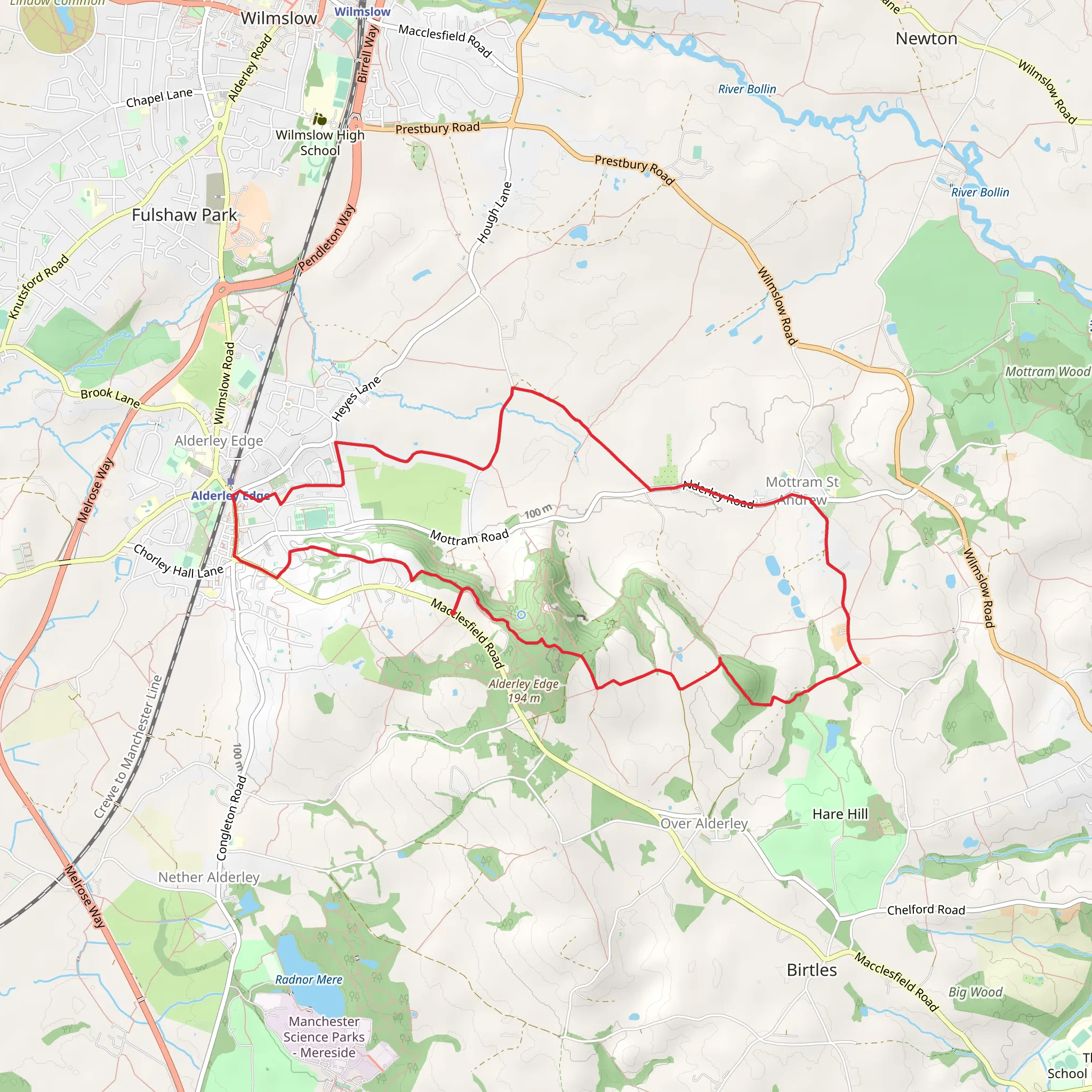 Alderley Edge to Mottram St Andrew Loop via Castle Rock mobile static map