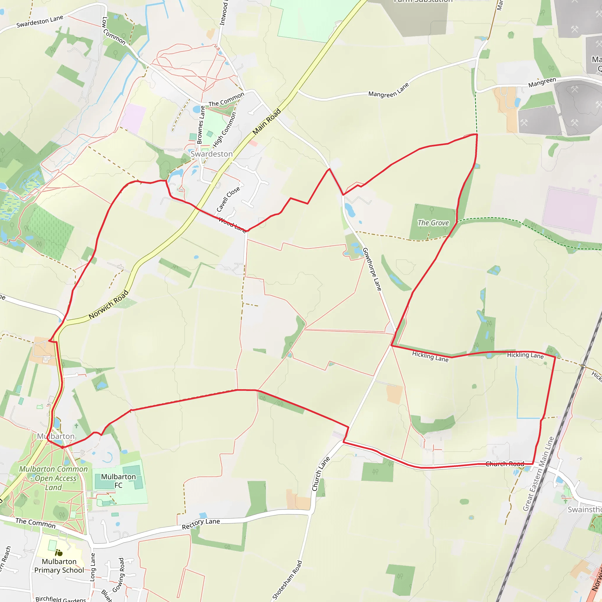 The Grove and Swardeston's Trail of Two Commons mobile static map
