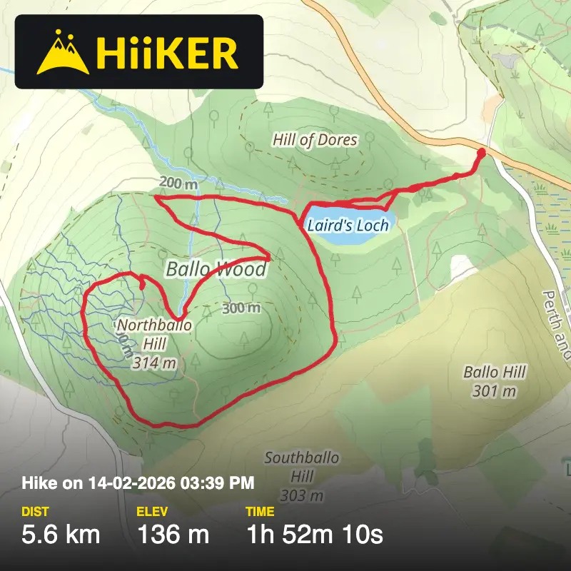 A map preview of the recording Hike on 14-02-2026 03:39 PM.