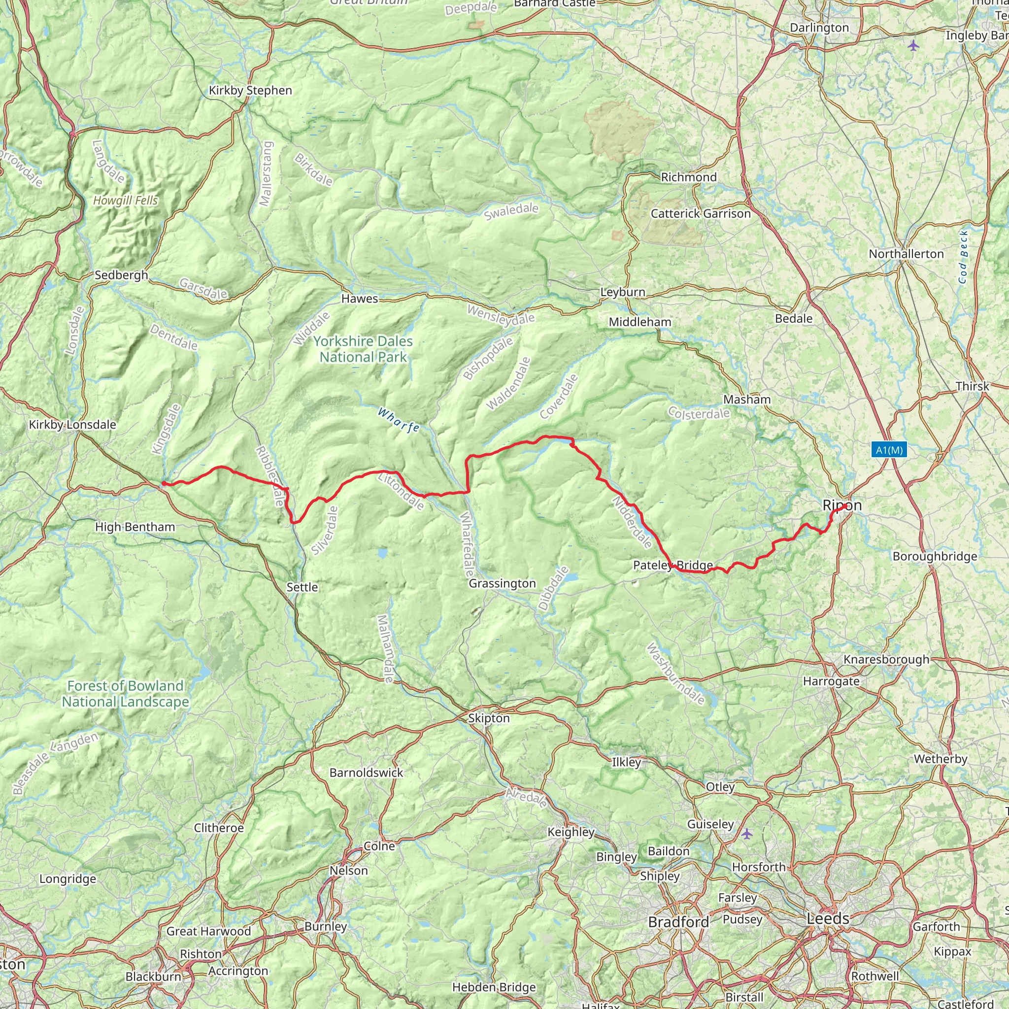 Ingleton to Ripon via Dales Way mobile static map