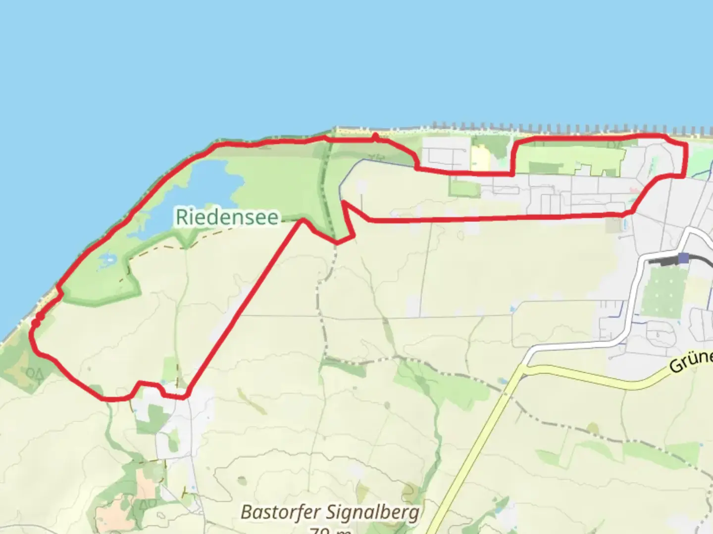 An image depicting the trail Riedensee Loop and its surrounding area.