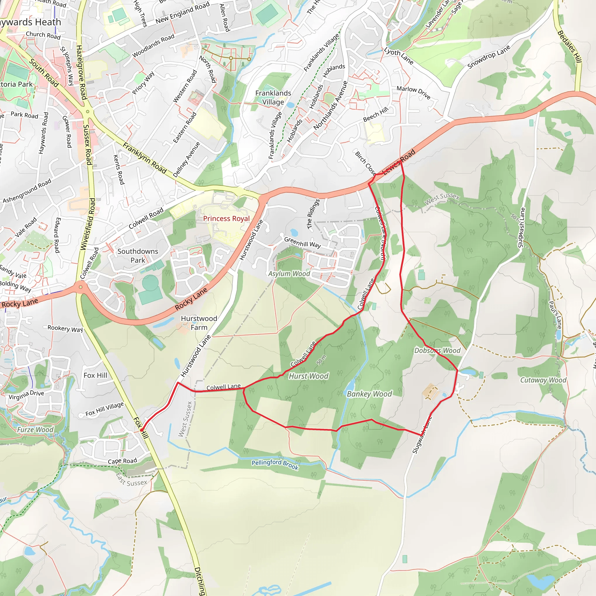 Hurst Wood and Dobsons Wood Loop mobile static map