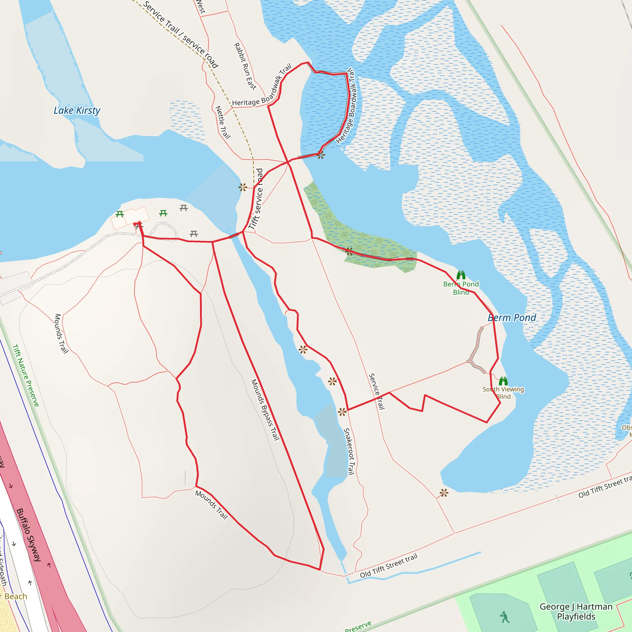 Mosquito Junction Boardwalk and Mounds Bypass Trail Loop mobile static map