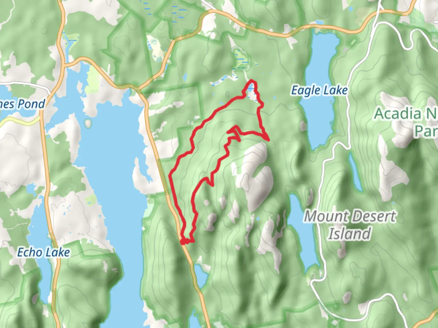 An image depicting the trail Around Mountain Carriage Road via Aunt Betty Pond Loop Trail and its surrounding area.