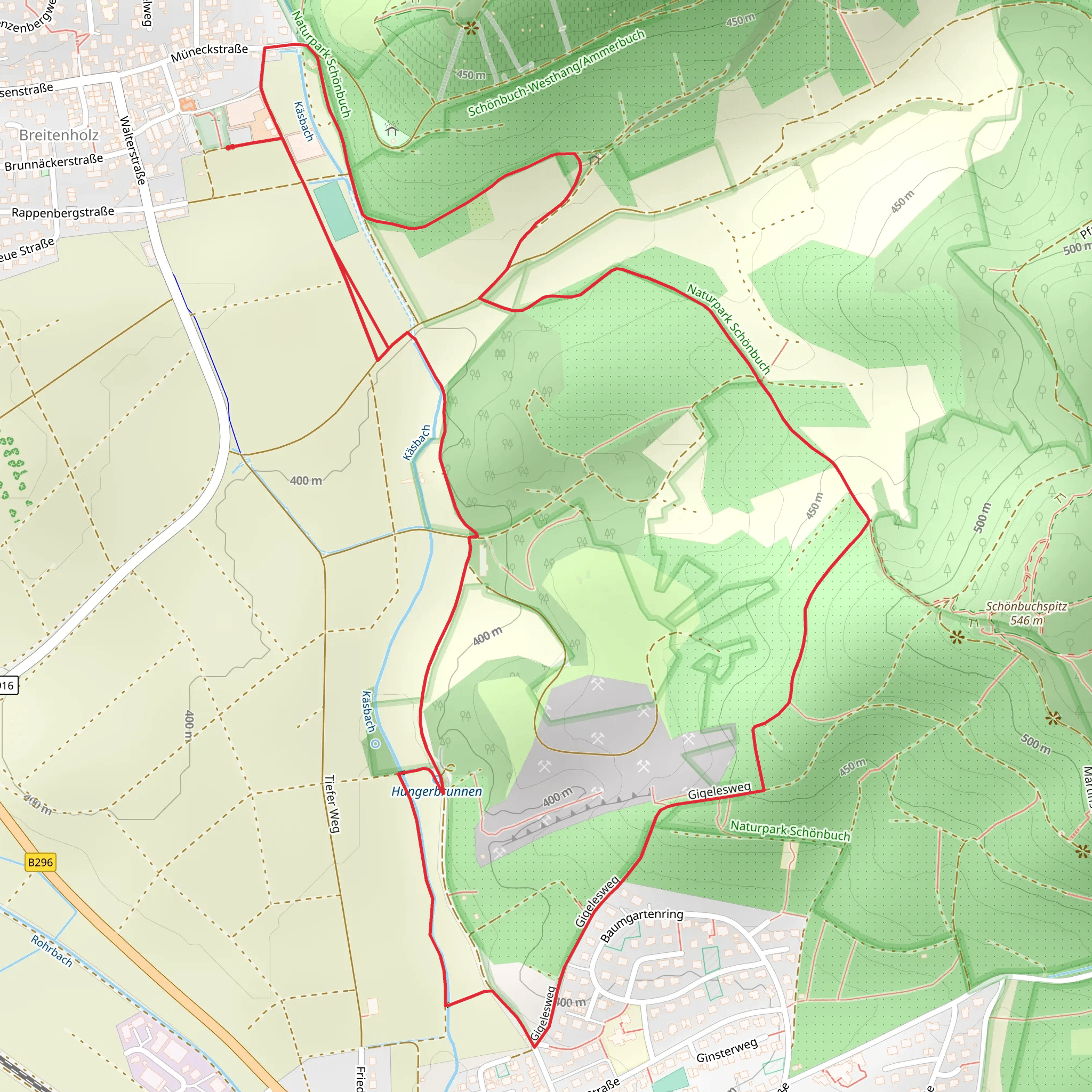 Ammerbucher Gigeleswegle and Schoenbuchspitzrunde Loop mobile static map
