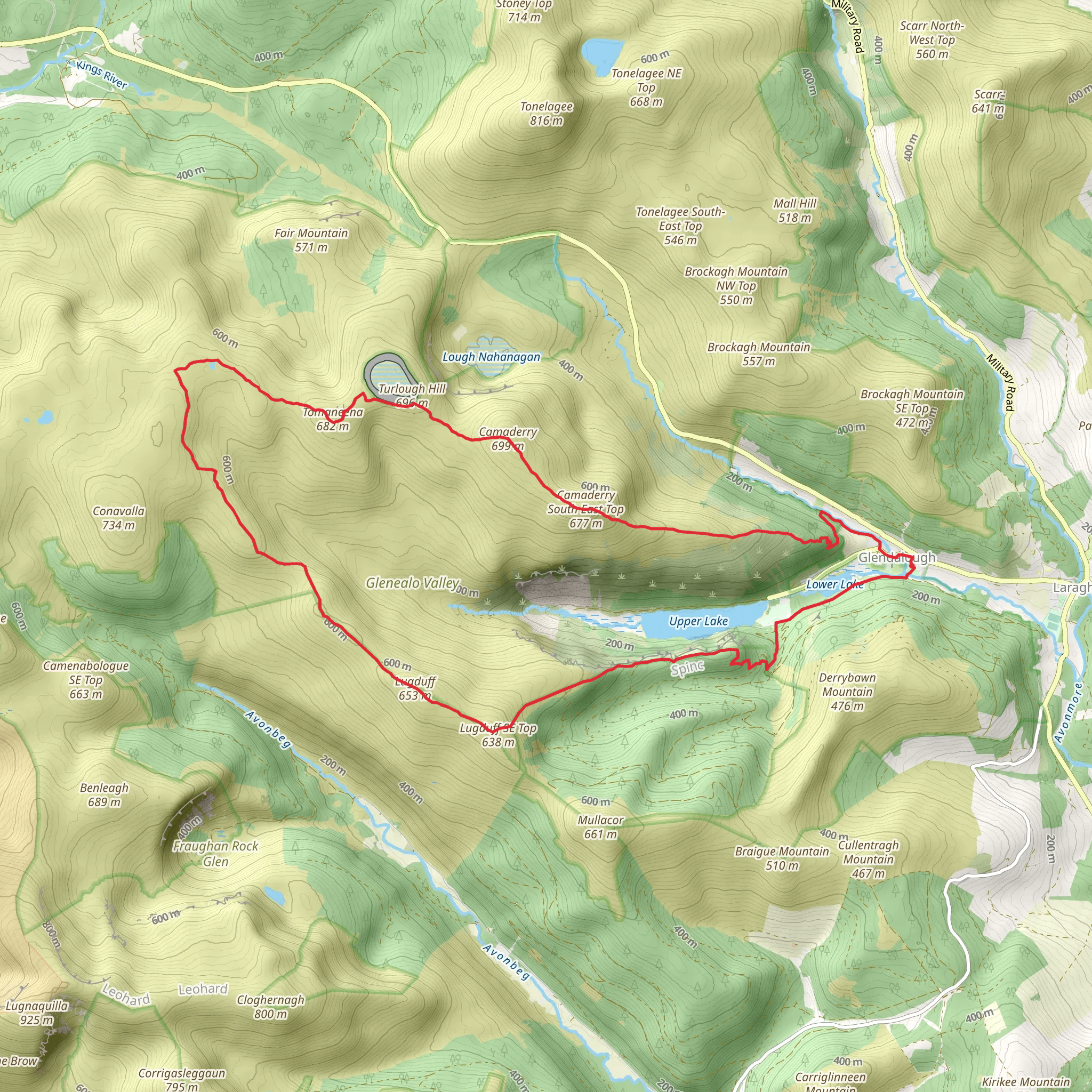 Glendalough Lugduff, Lough Firib, Turlough, Camaderry (long) mobile static map
