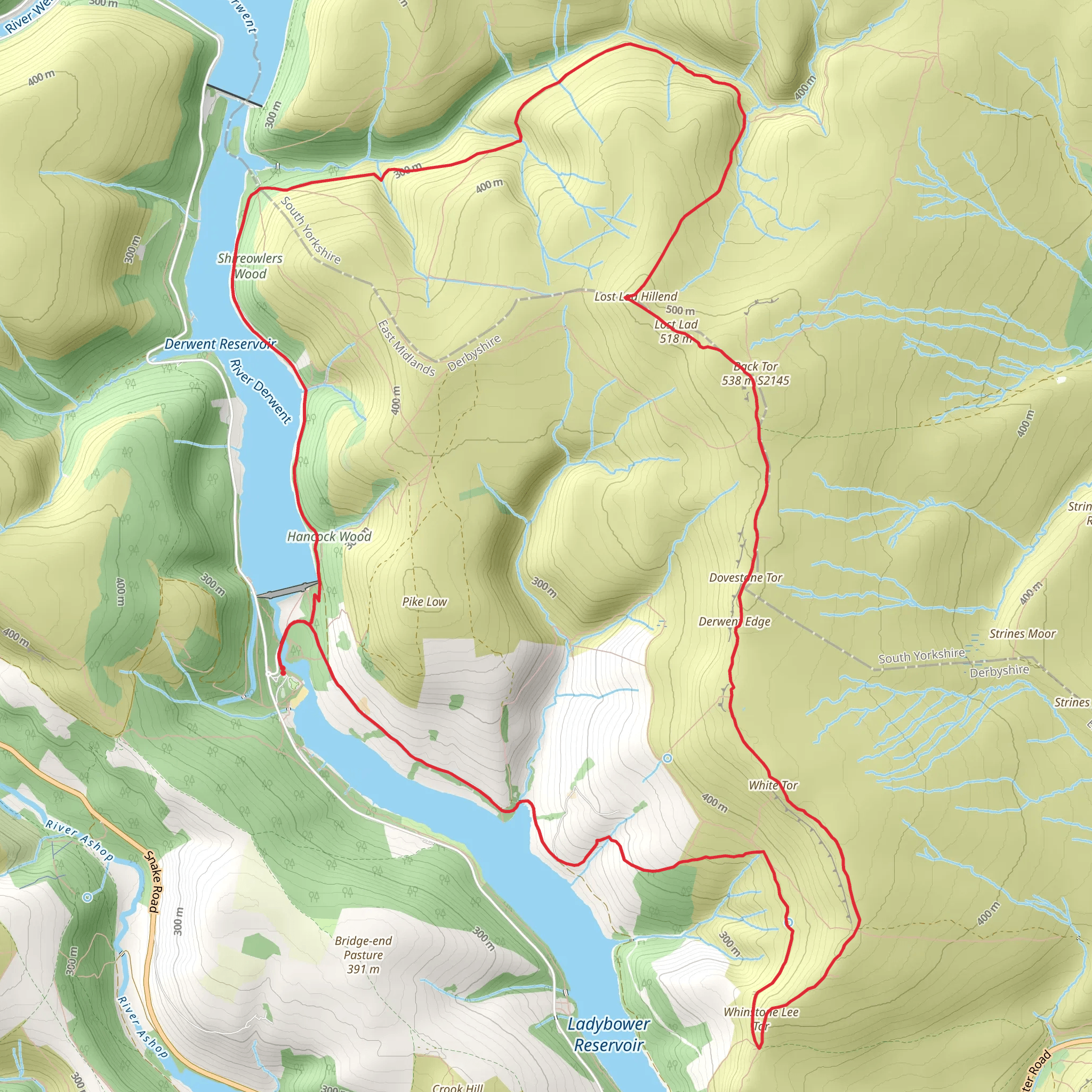 Back Tor and The Wheel Stones from Fairholme mobile static map