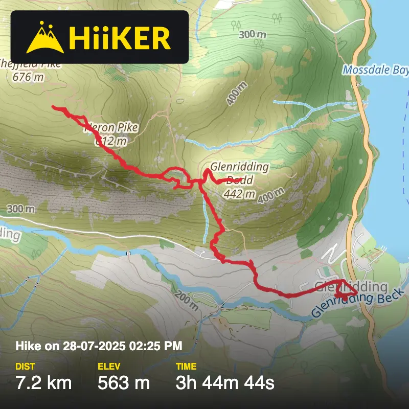 A map preview of the recording Hike on 28-07-2025 02:25 PM.