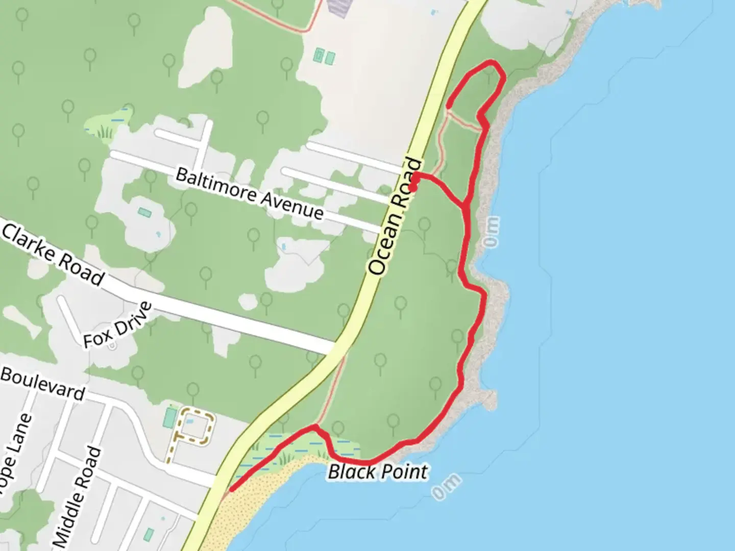 An image depicting the trail Malcom Grant Trail and Black Point Main Trail and its surrounding area.
