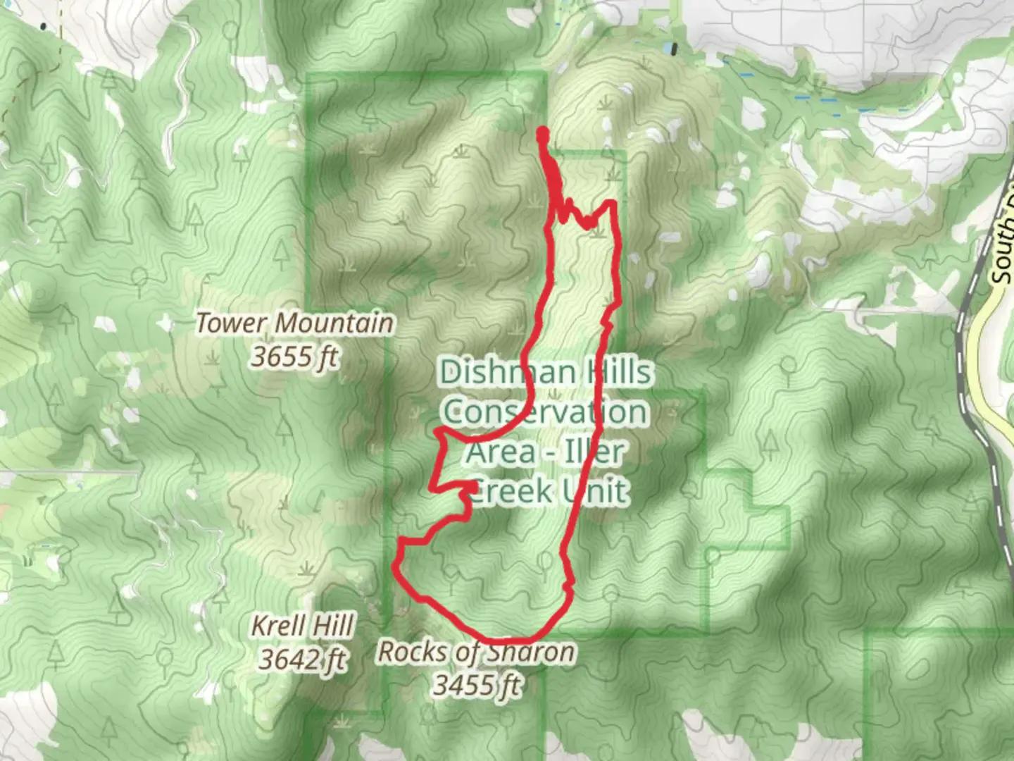 An image depicting the trail Iller Creek Loop and its surrounding area.