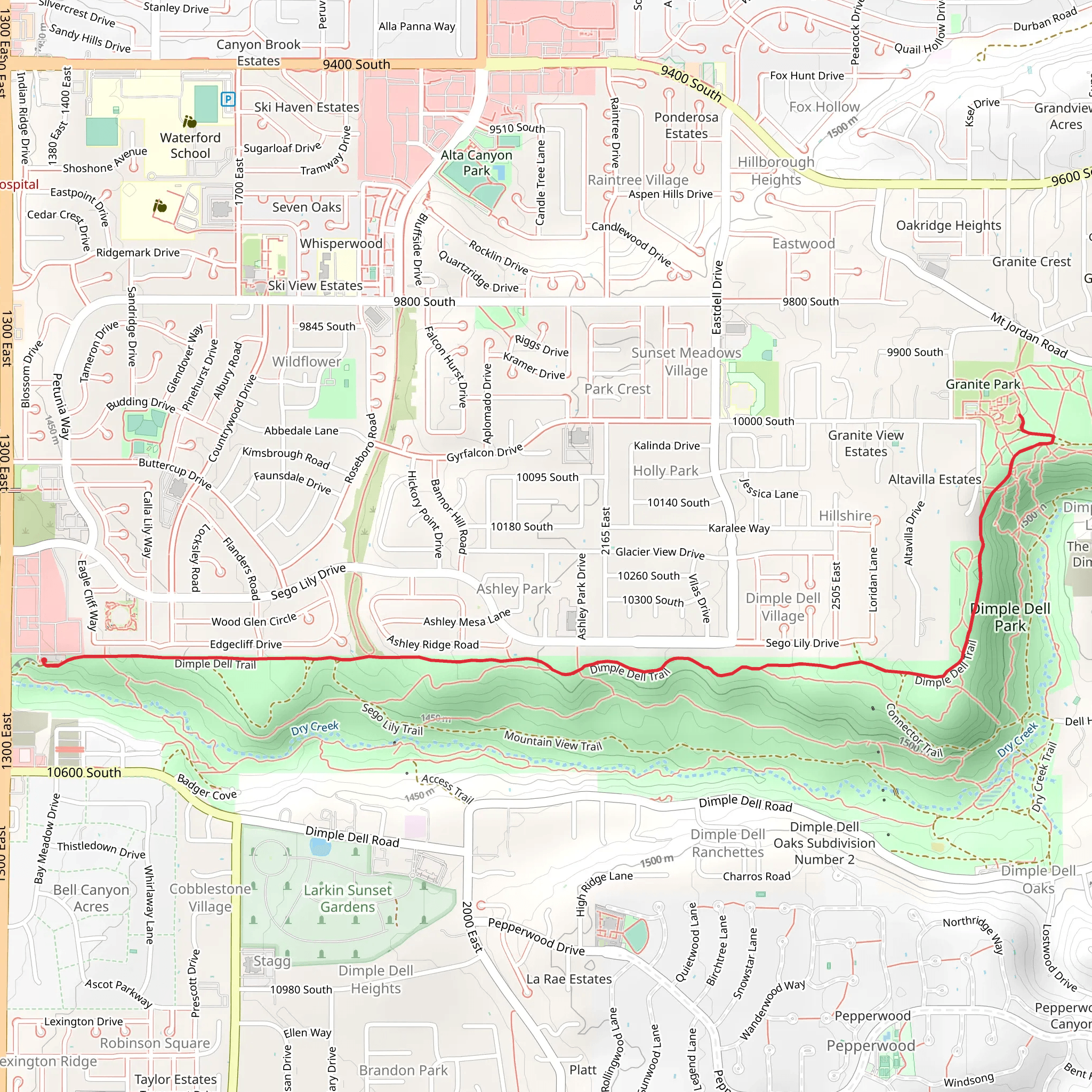 Dimple Dell Trail to Granite Park mobile static map