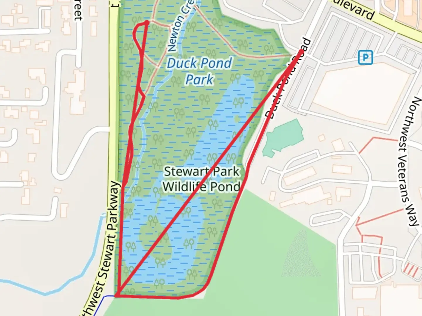 An image depicting the trail Stewart Park Wildlife Pond Loop and its surrounding area.