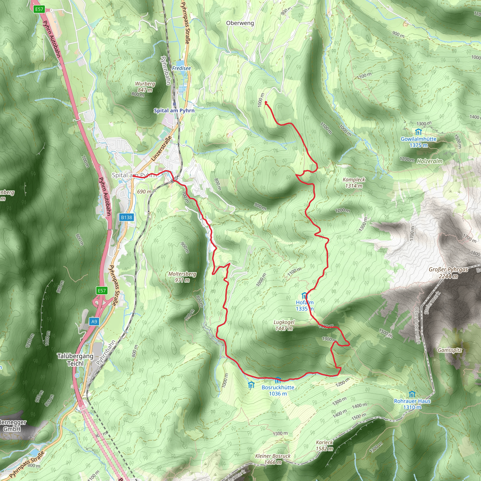 Großhütte to Spital am Pyhrn mobile static map