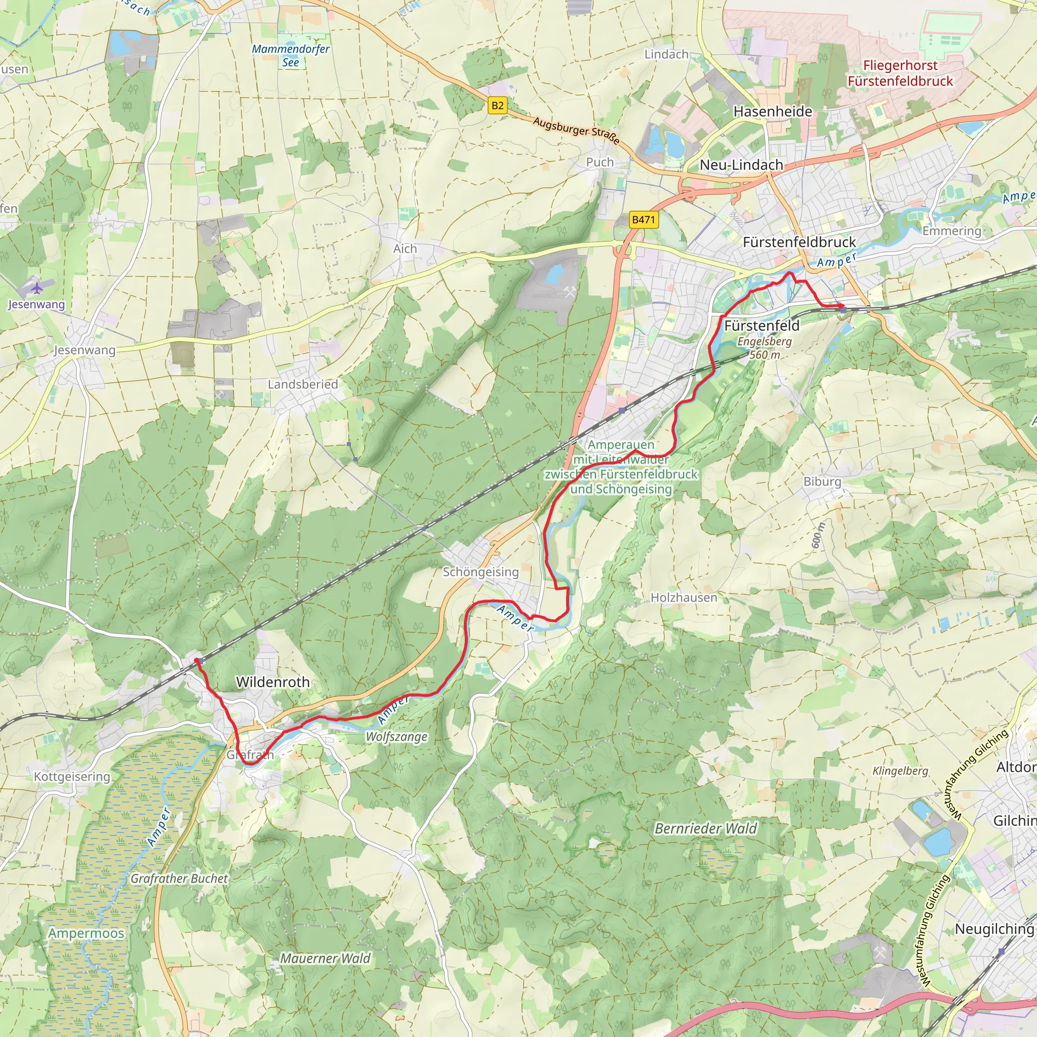 Grafrath to Weiherhaus Walk mobile static map