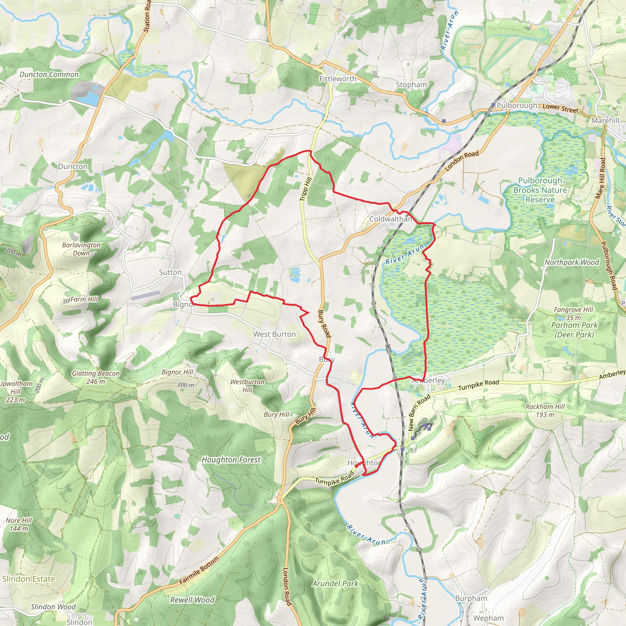 Houghton, Coldwaltham and Bignor Loop mobile static map