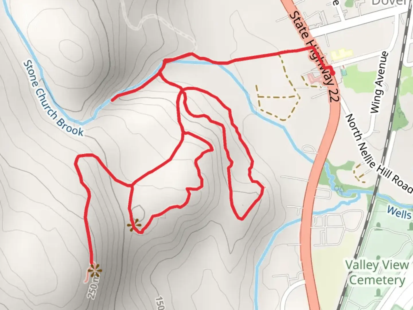 An image depicting the trail Dover Stone Church Loop and its surrounding area.