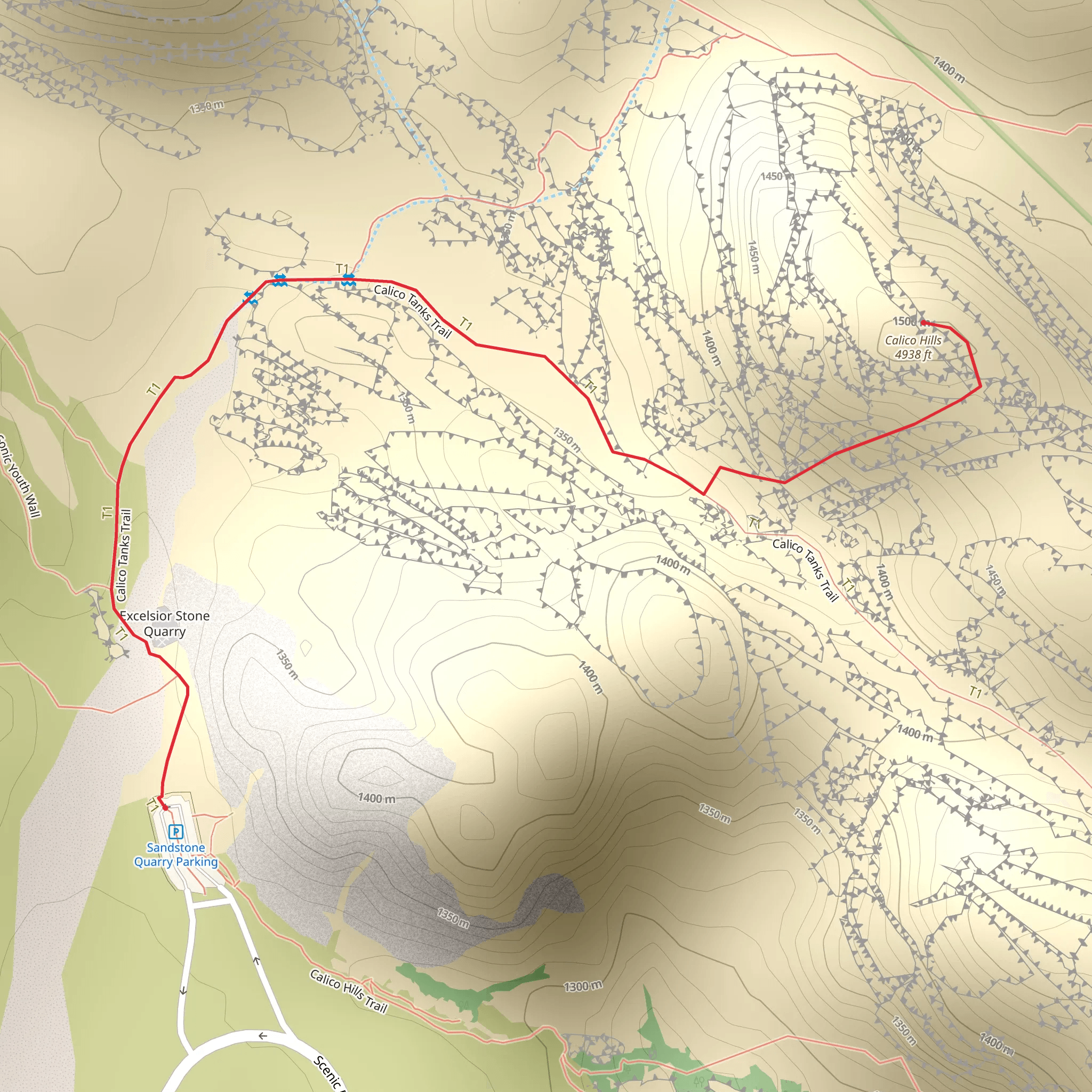 Calico Hills via Calico Tanks Trail mobile static map