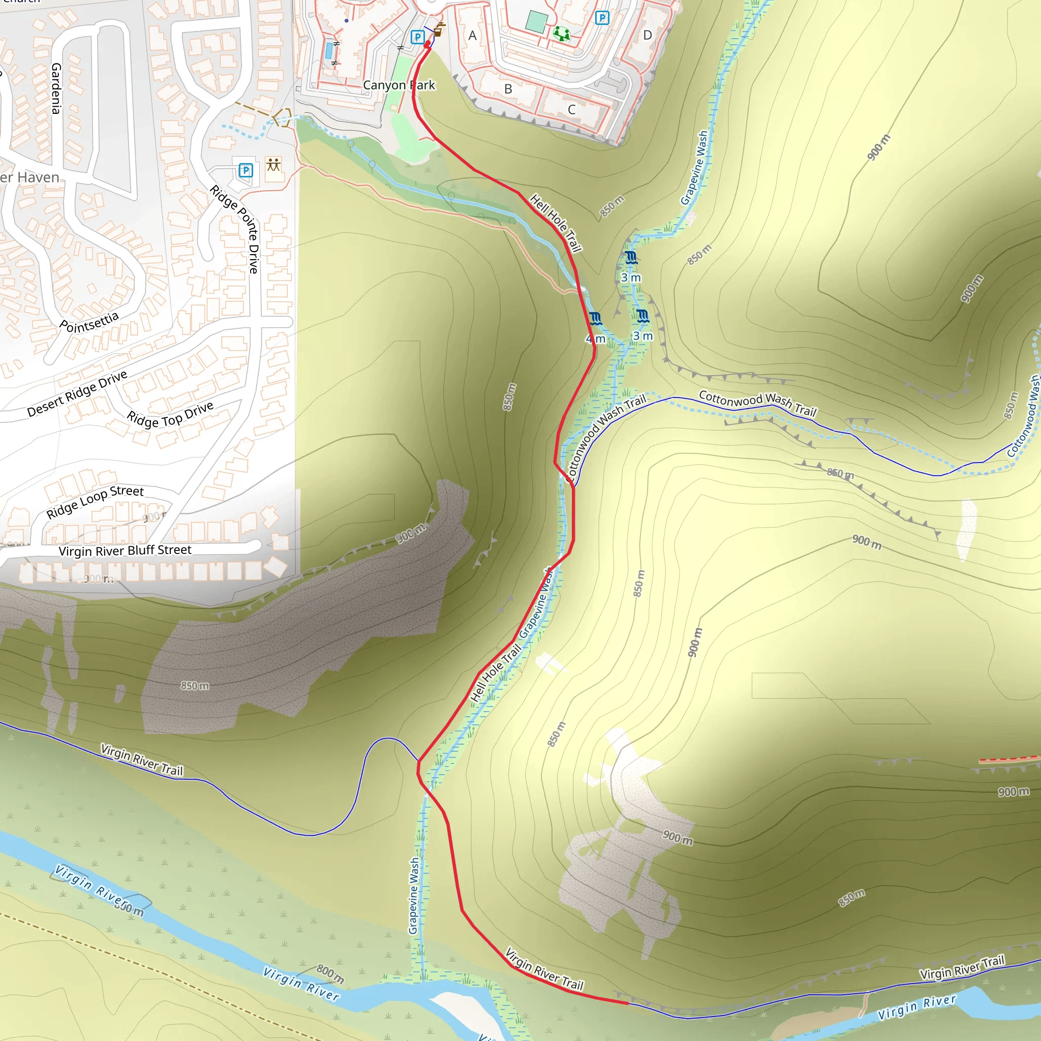 Hell Hole Trail and Virgin River Trail mobile static map