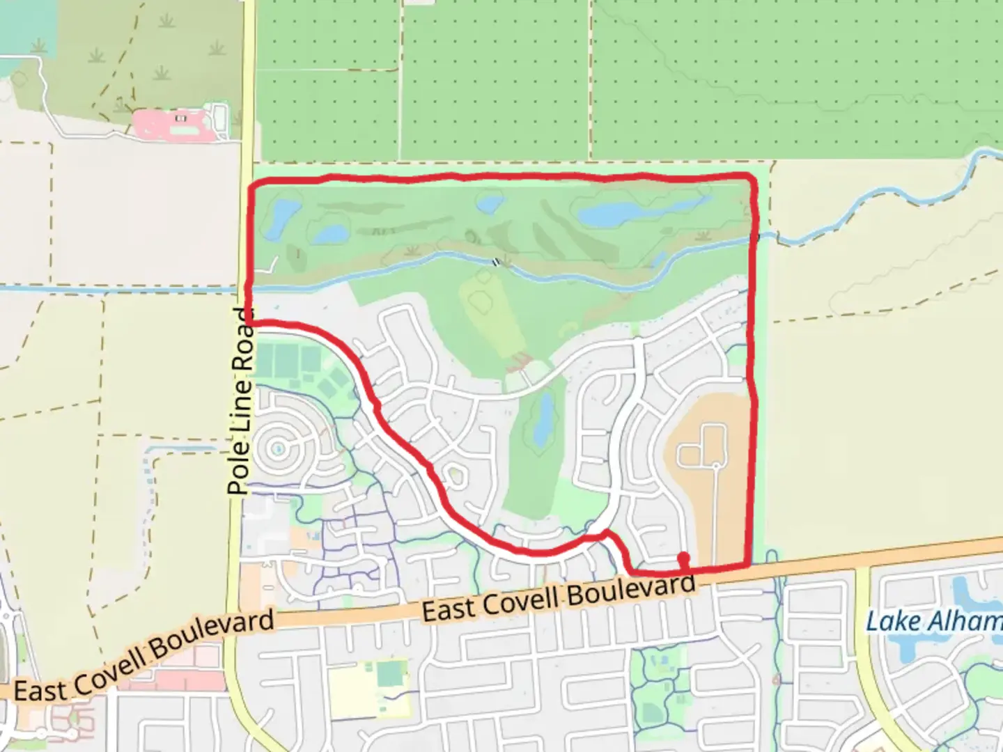 An image depicting the trail Wildhorse Golf Course and Robert Arneson Park Loop and its surrounding area.