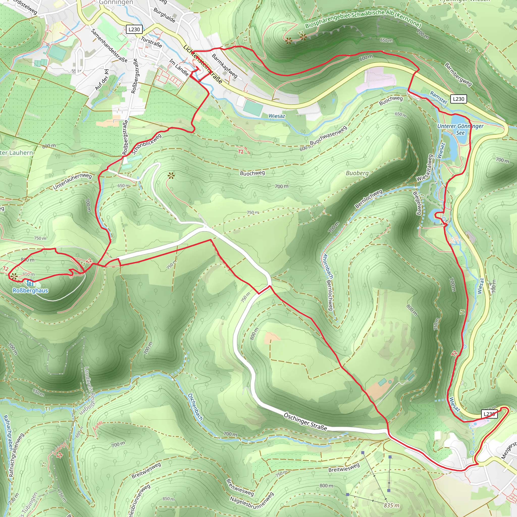 Unterer Gönninger See, Oberer Gönninger See and Roßberg Loop via Schwabische Alb Nordrand Weg mobile static map
