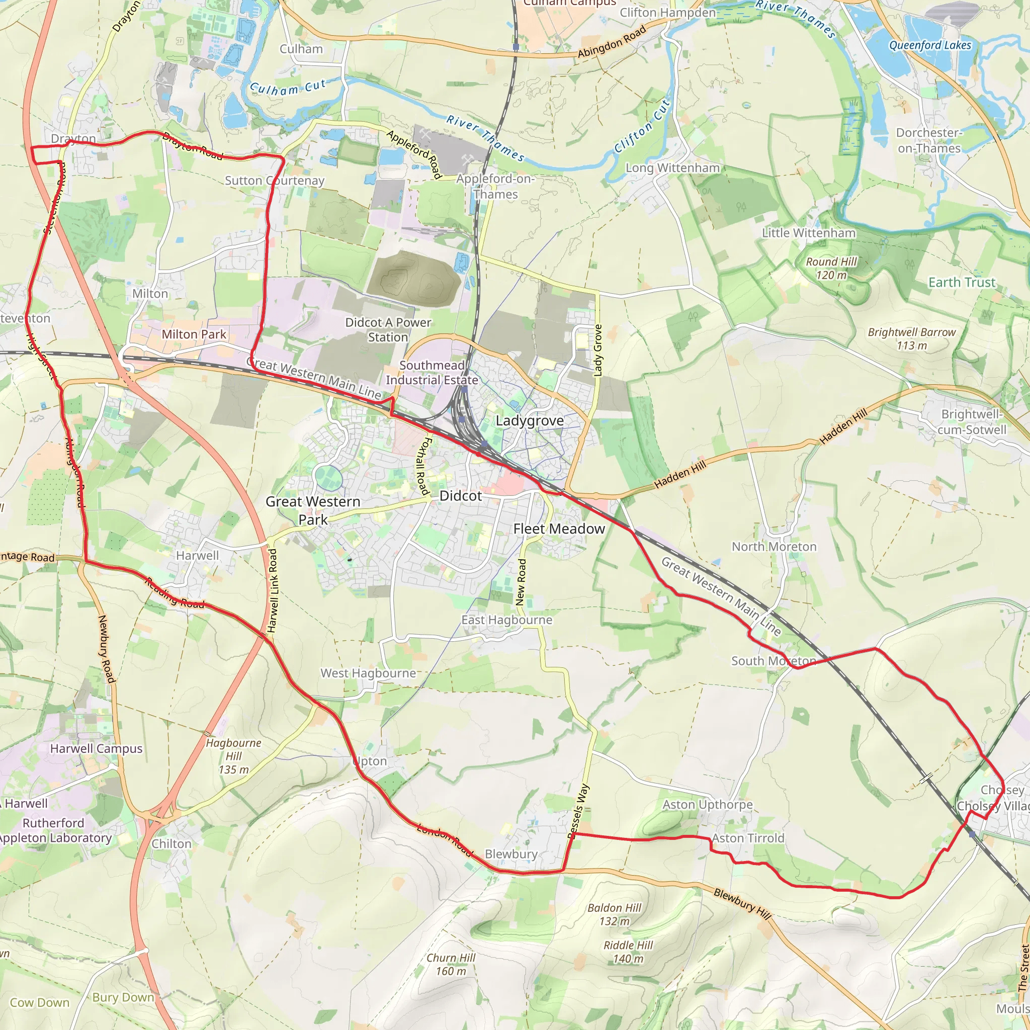 Didcot, Cholsey and Drayton Loop Walk mobile static map
