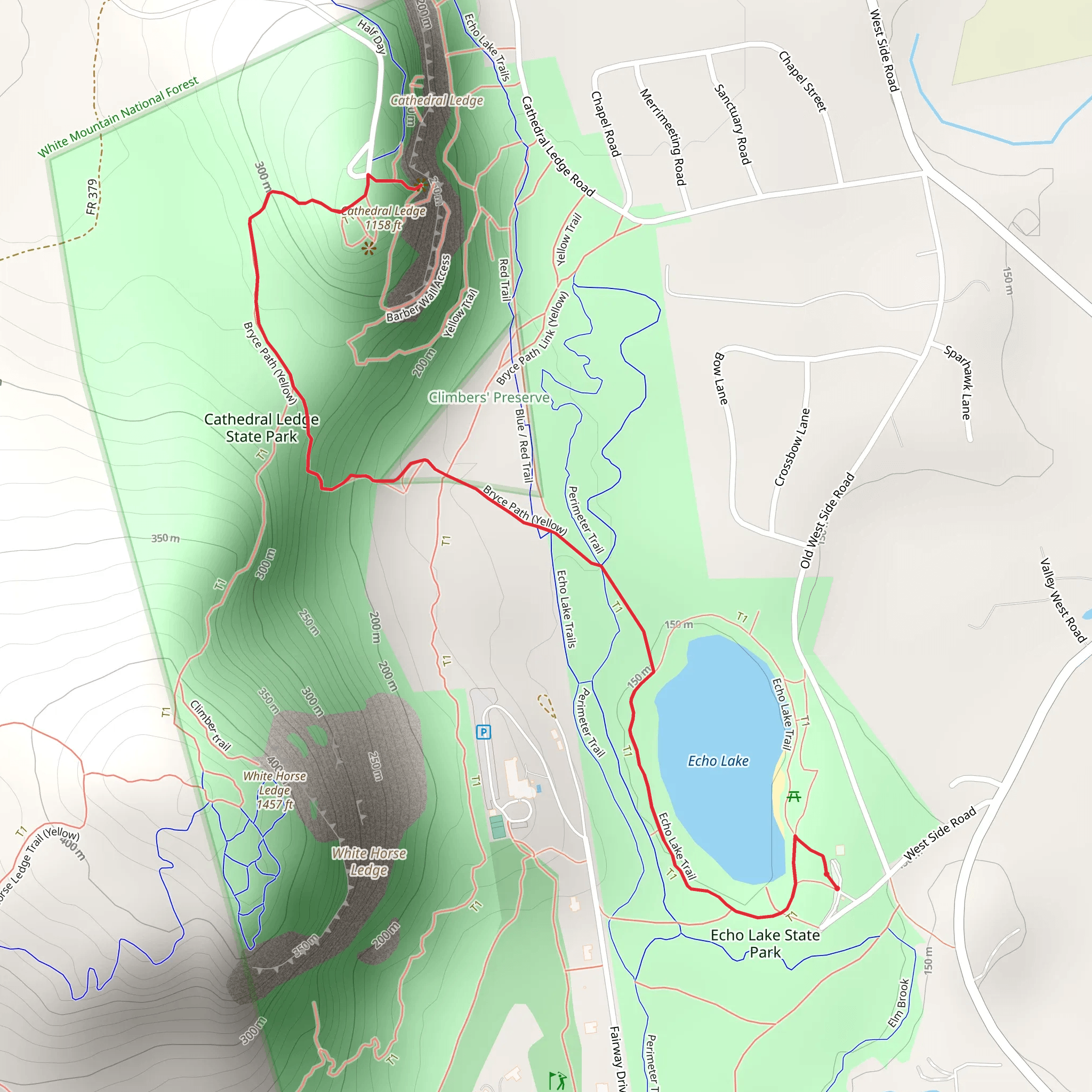 Echo Lake to Cathedral Ledge Trail mobile static map