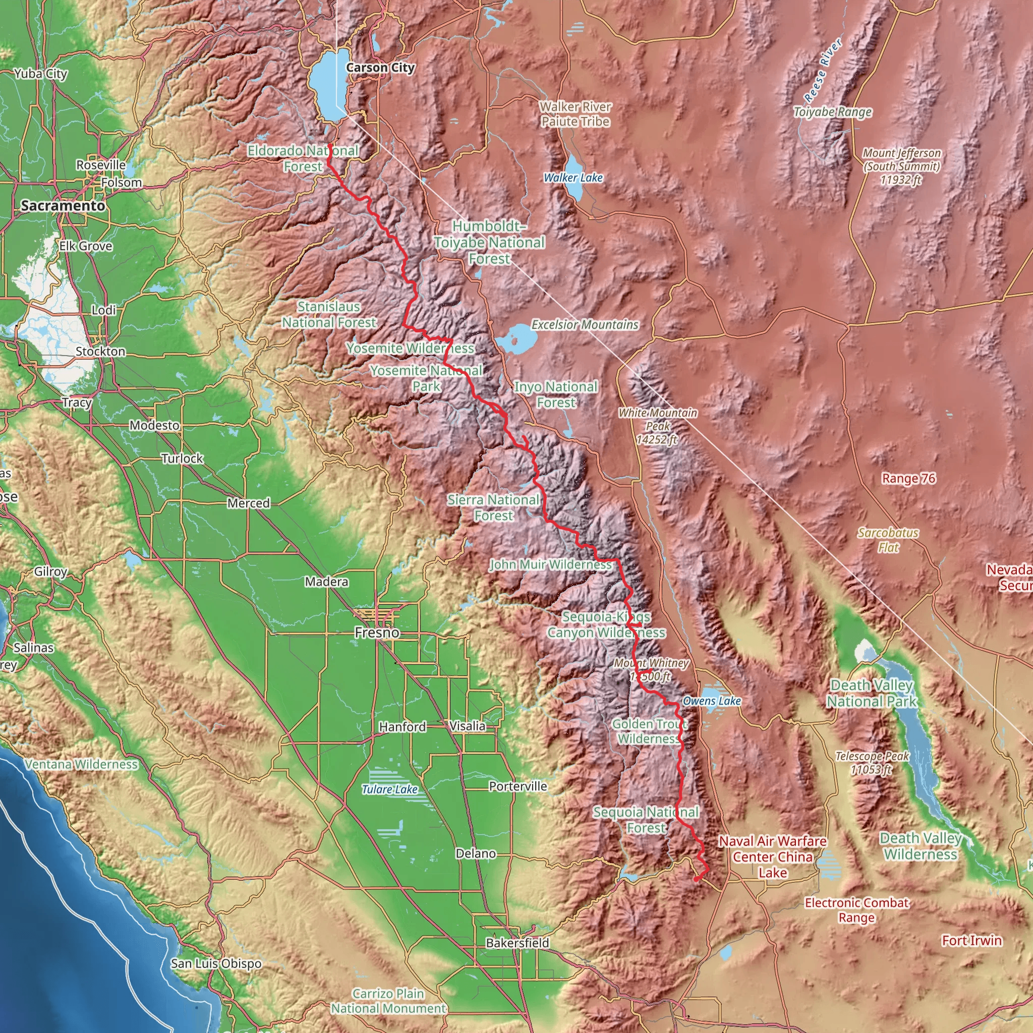 Pacific Crest Trail - Central California mobile static map