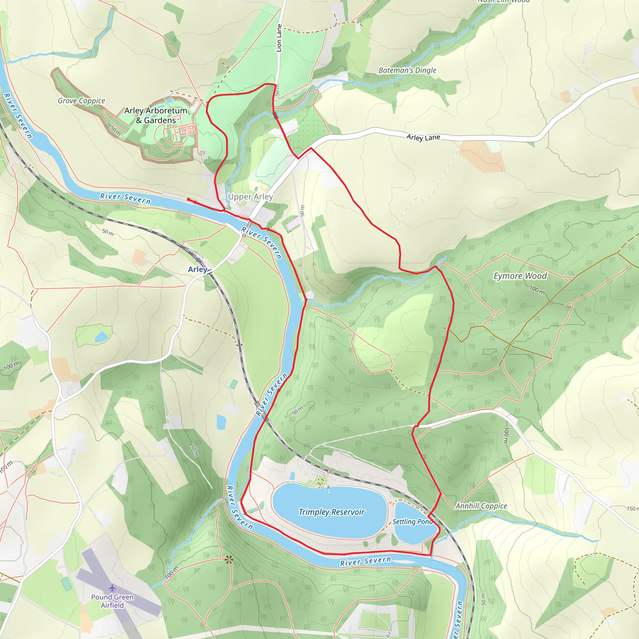 Trimpley Reservoir and Millennium Wood Loop mobile static map