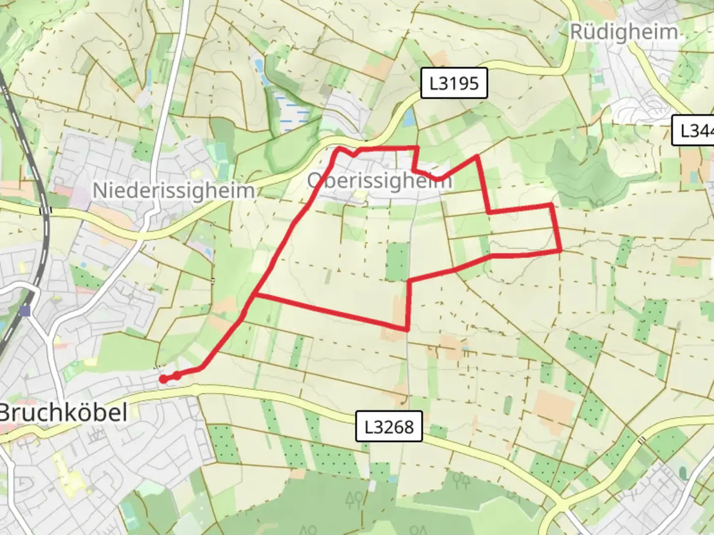 An image depicting the trail Bruchkoebel Wanderweg and its surrounding area.