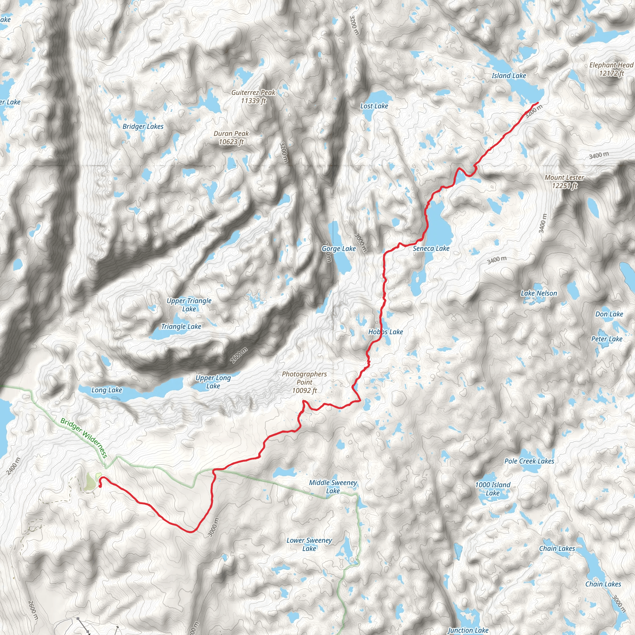 Island Lake and Seneca Lake via Pole Creek Trail mobile static map
