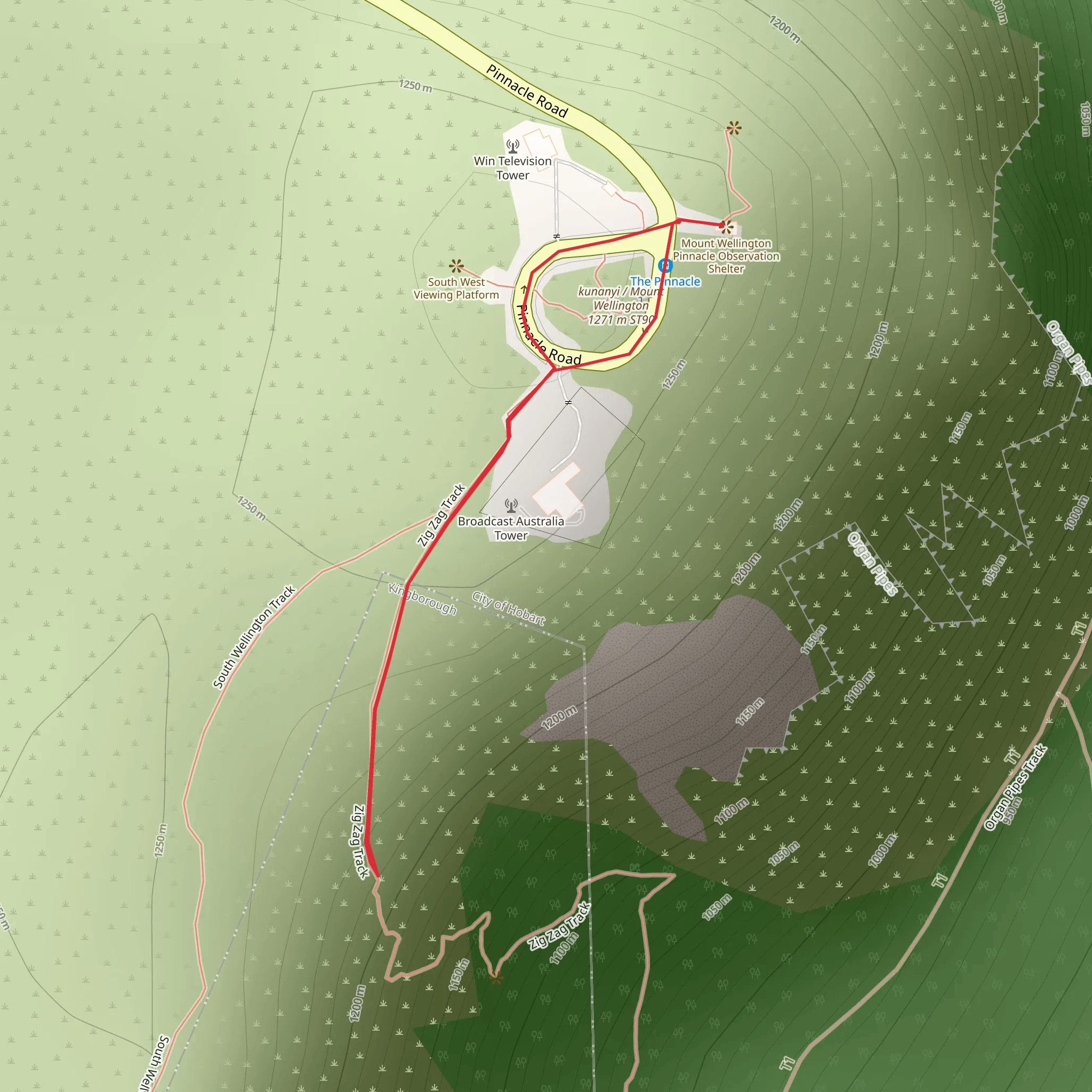 Pinnacle to Zig Zag Track mobile static map