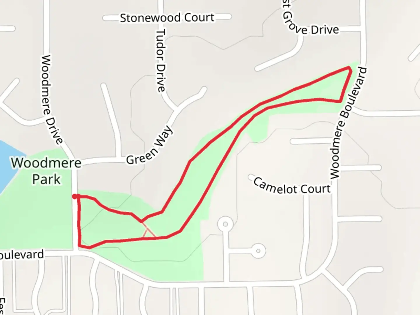 An image depicting the trail Woodmere Park Loop and its surrounding area.