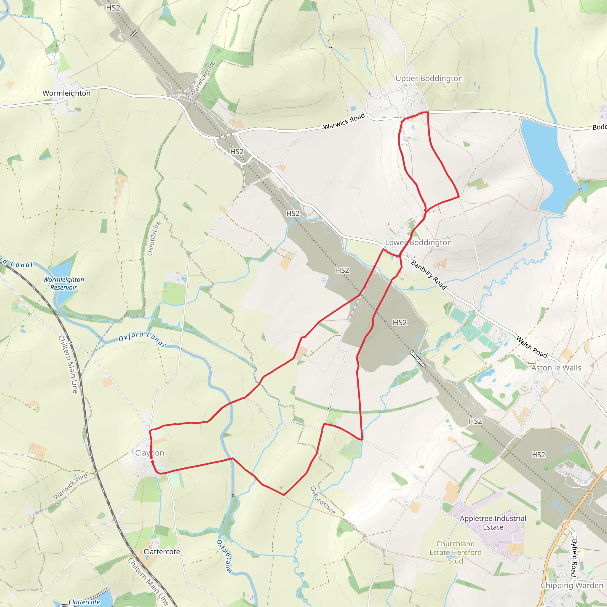 Upper and Lower Boddington from Claydon mobile static map