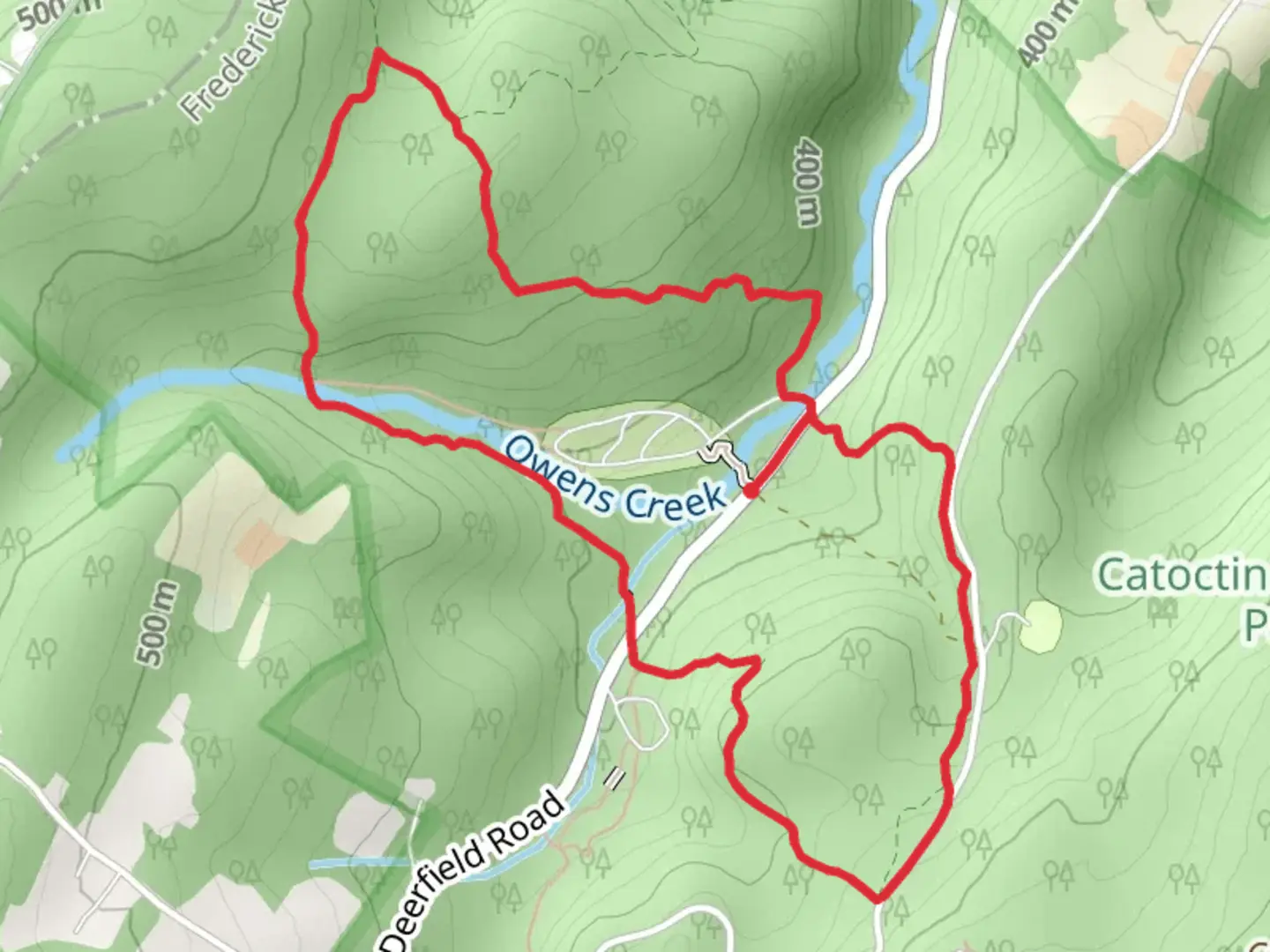 An image depicting the trail Owens Creek Horse Trail and Catoctin National Recreation Trail and its surrounding area.