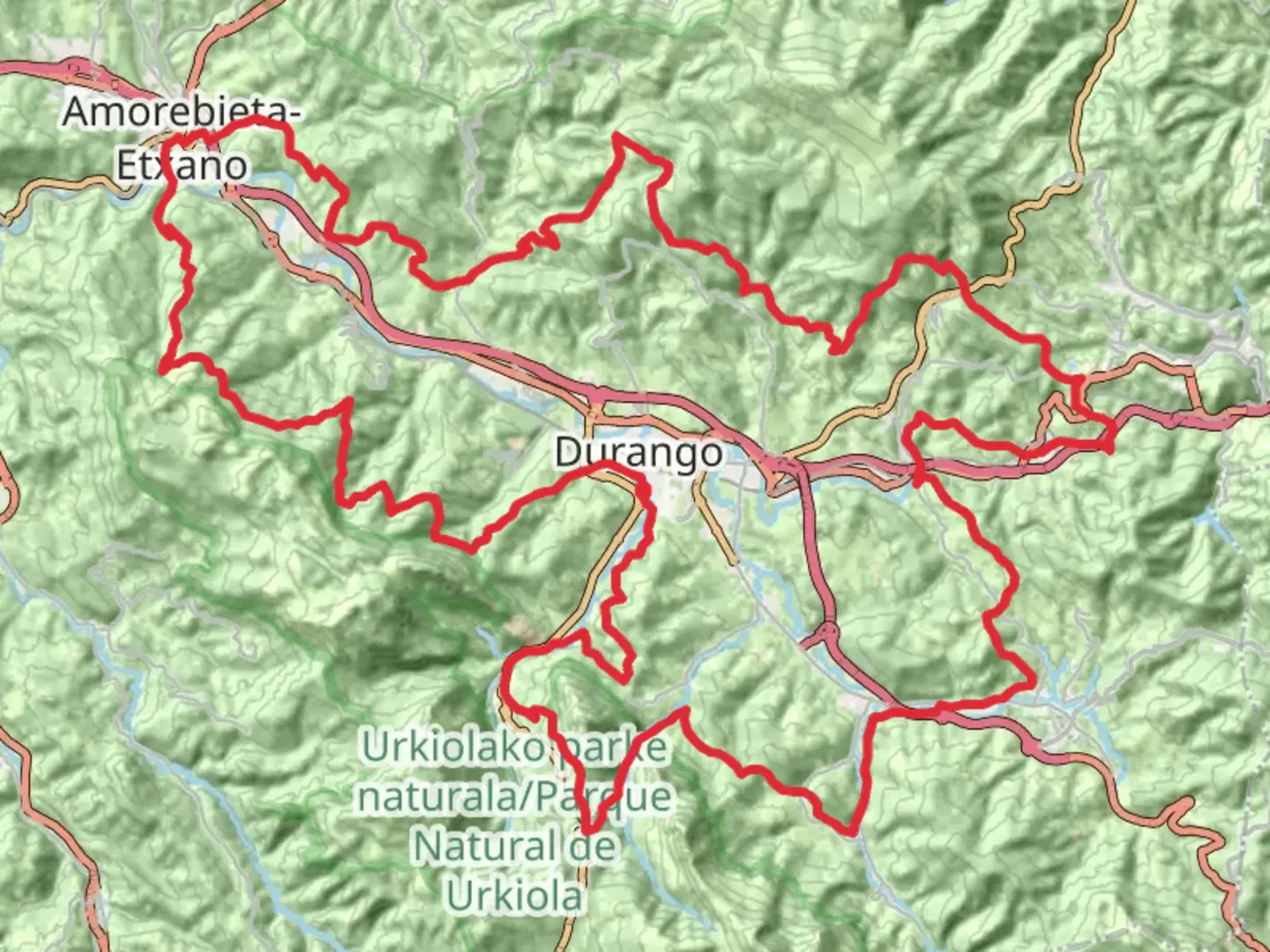 An image depicting the trail GR 229 Mikeldi Durangaldea and its surrounding area.