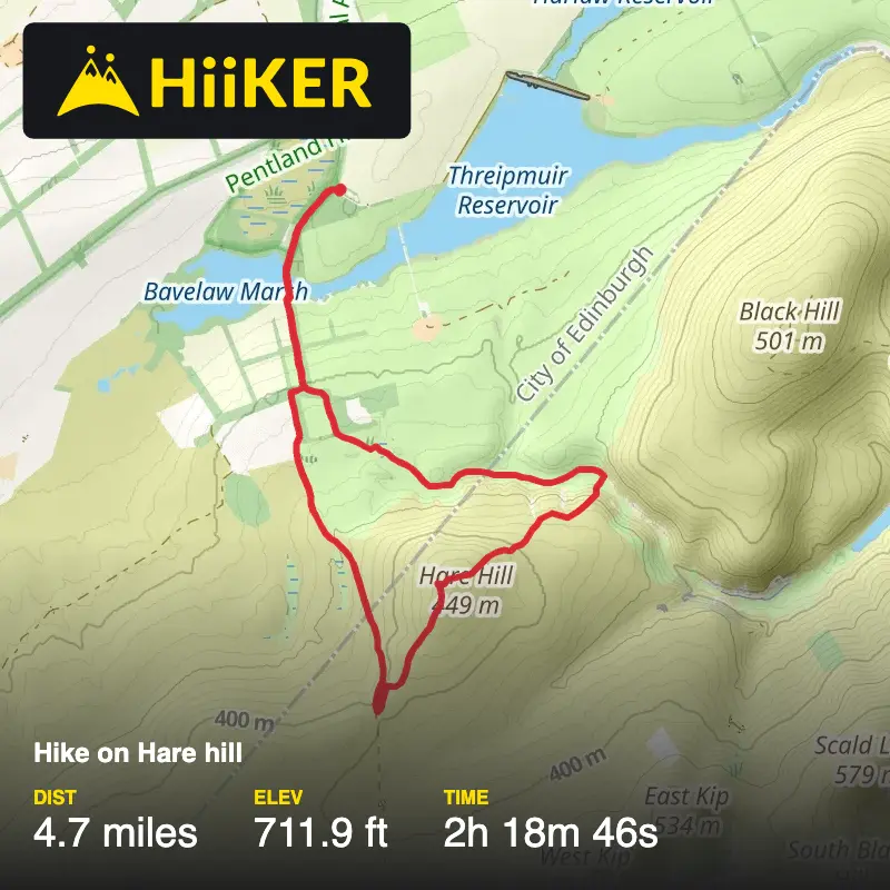 A map preview of the recording Hike on Hare hill.