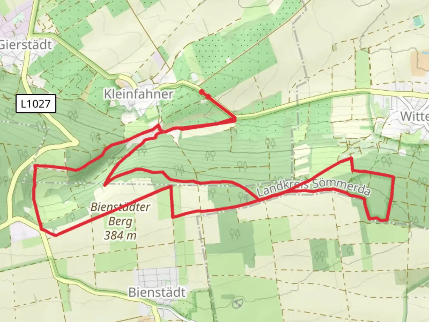 An image depicting the trail Im Haken and Biendtadter Berg Loop and its surrounding area.
