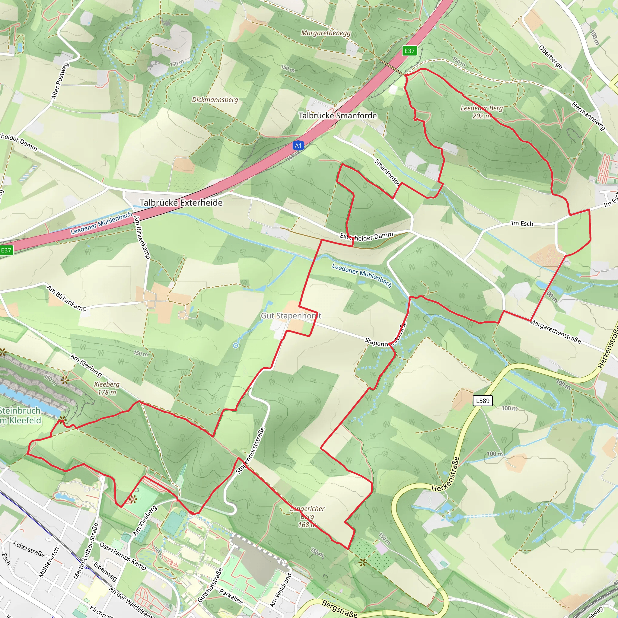Skulpturenpark, Lengericher Berg, Hohe Horst and Leedener Berg Loop via X18 Rheine Lienen mobile static map
