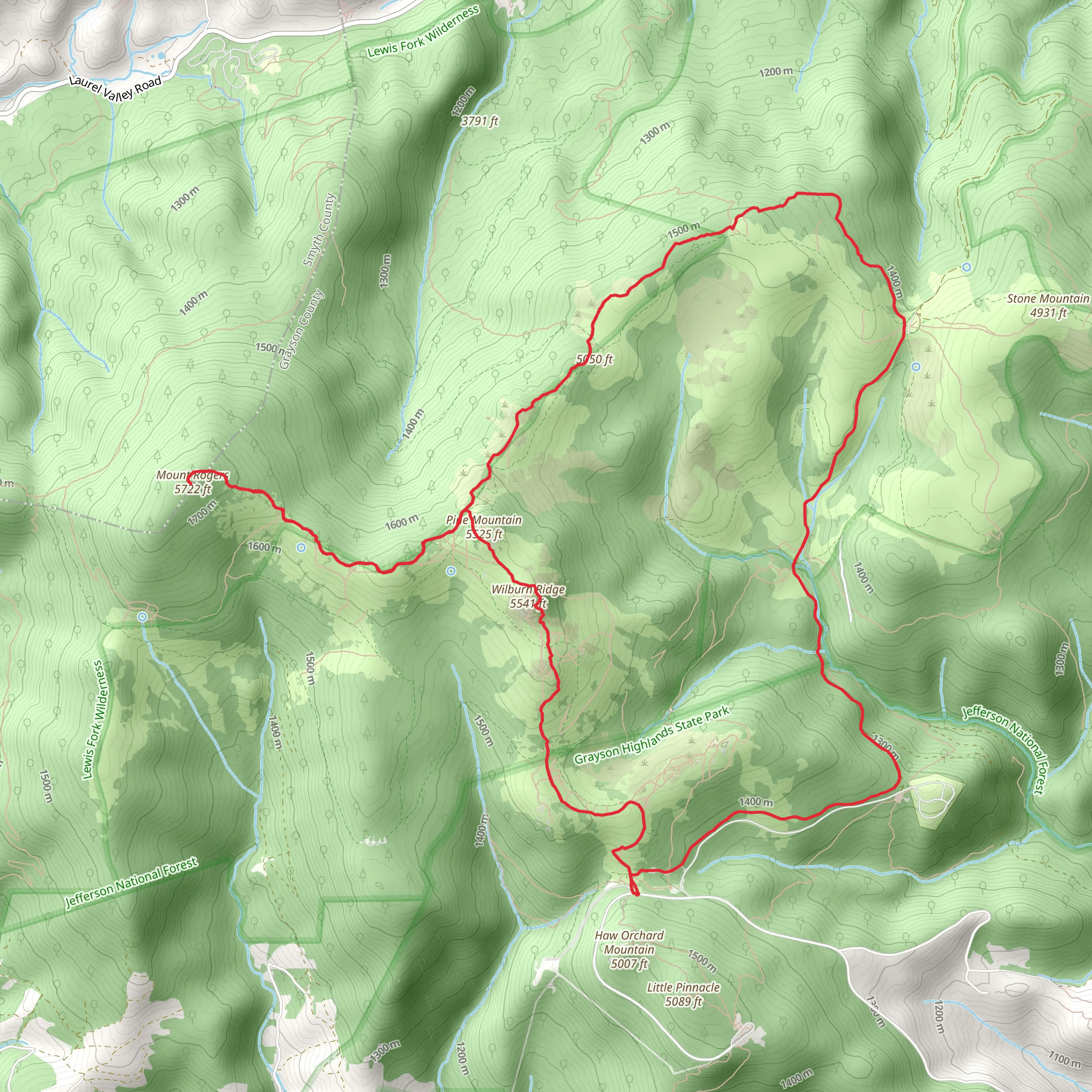 Pine Mountain, Mount Rogers, Appalachian and Horse East Loop Trail mobile static map
