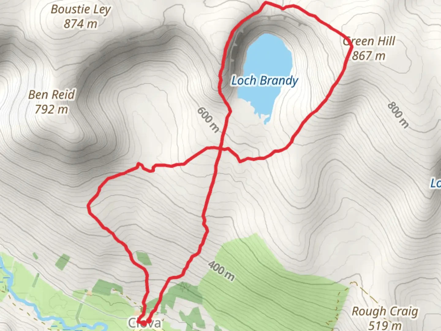 An image depicting the trail Loch Brandy and its surrounding area.
