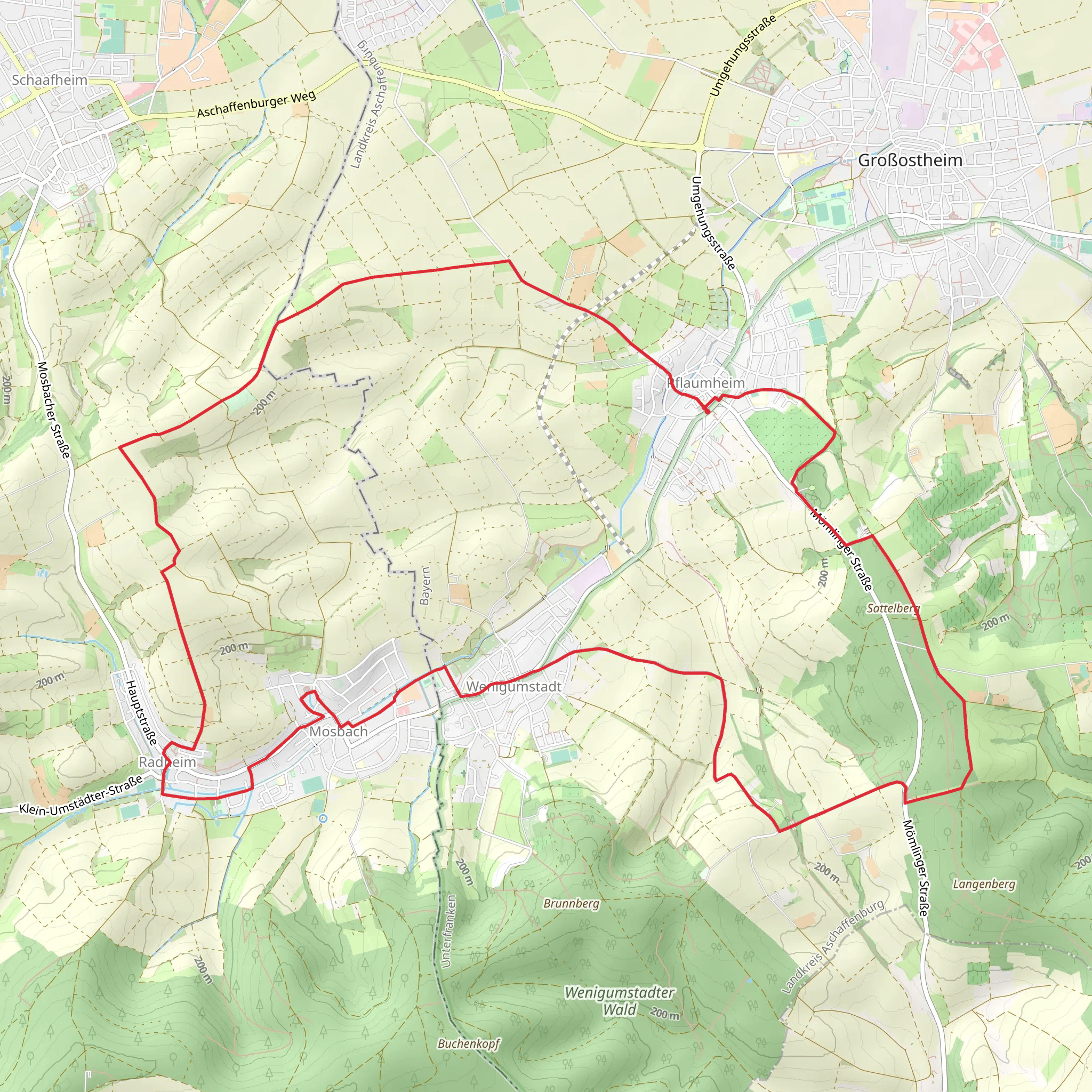 Pflaumheim and Wenigumstadt Loop mobile static map