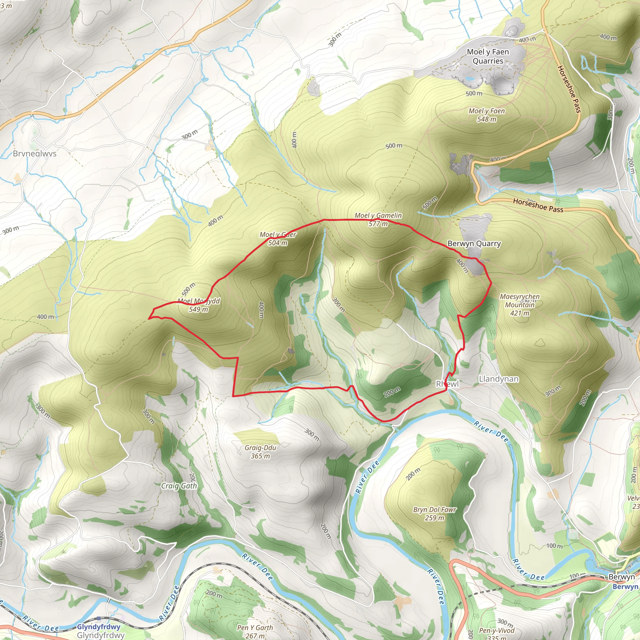Rhewl - Moel y Gamelin and Moel Morfydd mobile static map