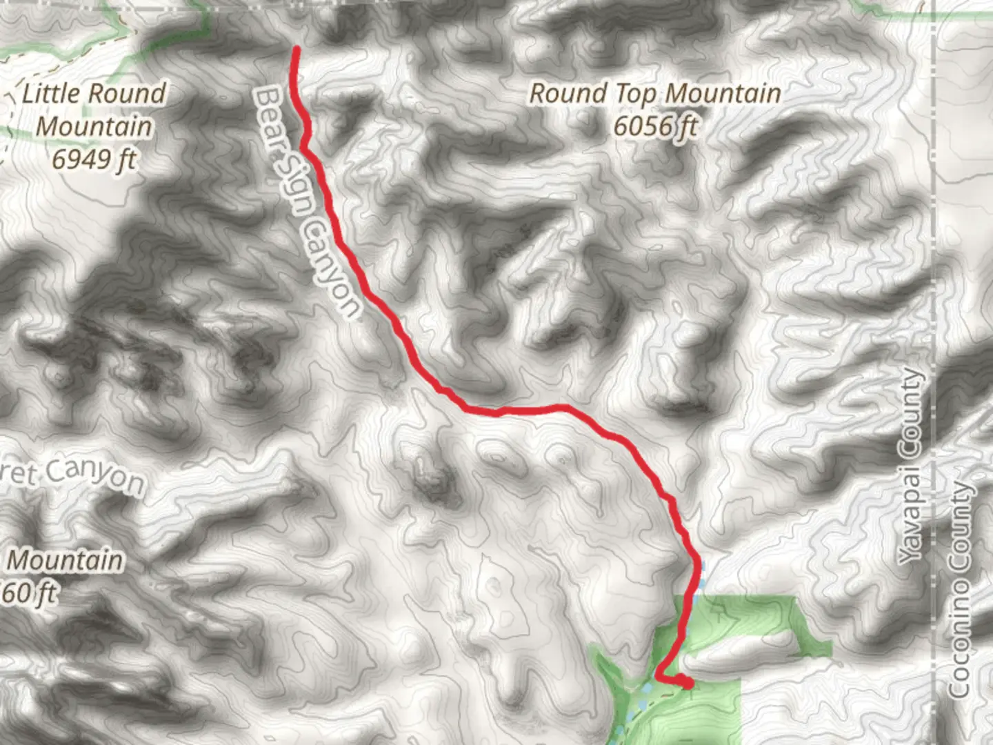 An image depicting the trail Bear Sign via Dry Creek Trail and its surrounding area.