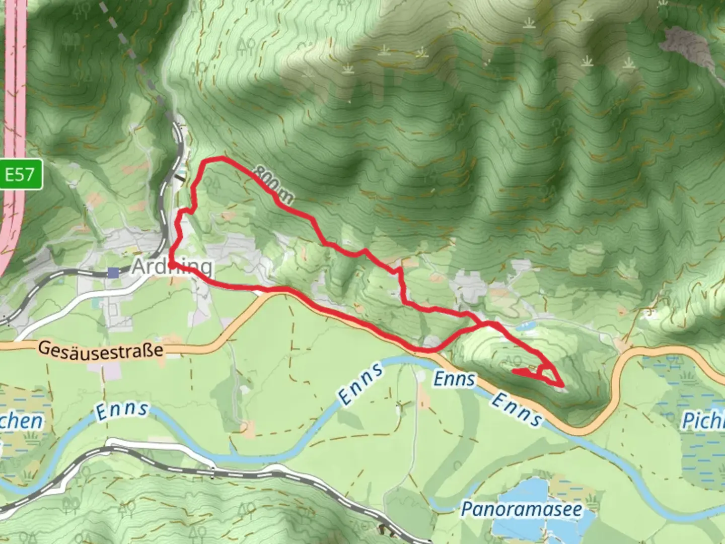 An image depicting the trail Ardninger Höhenweg nach Frauenberg and its surrounding area.
